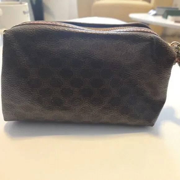 CELINE Old Vintage Pouch PVC Leather Cosmetic Bag Authentic Brown - Picture 2 of 16